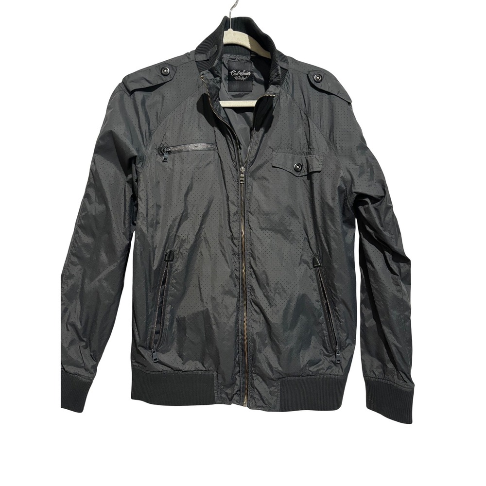 Civil Society Mens Perforated Bomber Jacket Grey Nylon Zip sz M urban Grunge